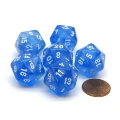 Dice>Borealis 20 Sided D20 Chessex Dice, 6 Pieces - Sky Blue with White Numbers - Your Source for Gaming Essentials