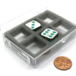 Dice>Box of 2 Zinc Metal Alloy D6 15mm Heavy Dice - Green Pips - Your Source for Gaming Essentials