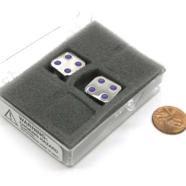 Dice>Box of 2 Zinc Metal Alloy D6 15mm Heavy Dice - Purple Pips - Your Source for Gaming Essentials