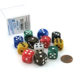 Dice>Case of 12 Deluxe Marble 16mm Round Edge Dice - Assorted Colors - Your Source for Gaming Essentials
