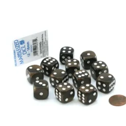 Dice>Case of 12 Deluxe Marble 16mm Round Edge Dice - Brown with White Pips - Your Source for Gaming Essentials