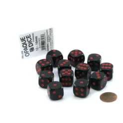 Dice>Case of 12 Deluxe Opaque 16mm Round Edge Dice - Black with Red Pips - Your Source for Gaming Essentials