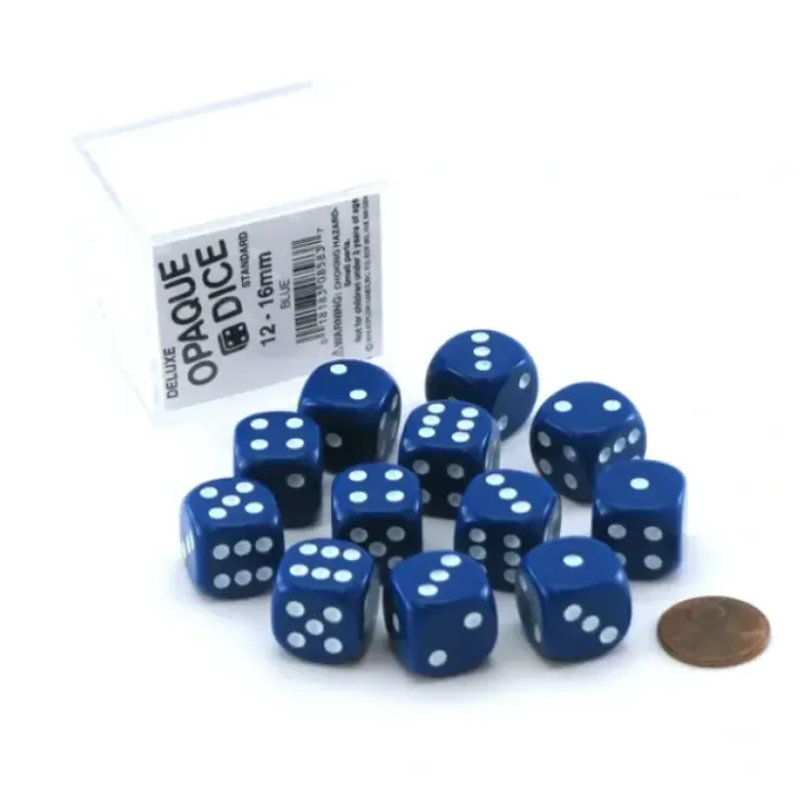 Dice>Case of 12 Deluxe Opaque 16mm Round Edge Dice - Blue with White Pips - Your Source for Gaming Essentials