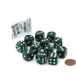 Dice>Case of 12 Deluxe Opaque 16mm Round Edge Dice - Green with White Pips - Your Source for Gaming Essentials