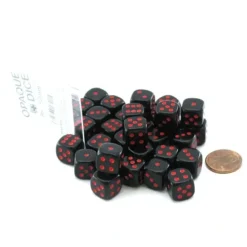 Dice>Case of 36 Deluxe Opaque Small 12mm Round Edge Dice - Black with Red Pips - Your Source for Gaming Essentials