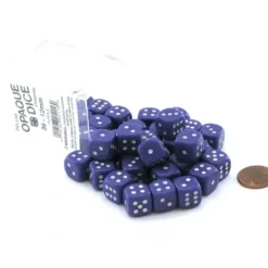 Dice>Case of 36 Deluxe Opaque Small 12mm Round Edge Dice - Purple with White Pips - Your Source for Gaming Essentials