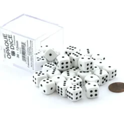 Dice>Case of 36 Deluxe Opaque Small 12mm Round Edge Dice - White with Black Pips - Your Source for Gaming Essentials