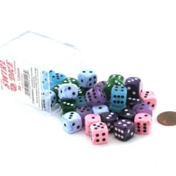 Dice>Case of 36 Deluxe Swirl Small 12mm Round Edge Dice - Assorted Colors - Your Source for Gaming Essentials