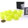 Dice>Case with 12 16mm Glow in the Dark Dice - Lemon Color with White Pips - Your Source for Gaming Essentials