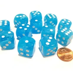 Dice>Cirrus 16mm D6 Chessex Dice Block (12 Dice) - Light Blue with White Pips - Your Source for Gaming Essentials