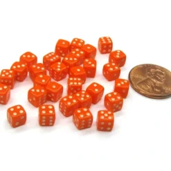 Dice>30 Deluxe Rounded Corner Six Sided D6 5mm .197 Inch Small Tiny Dice - Orange - Your Source for Gaming Essentials