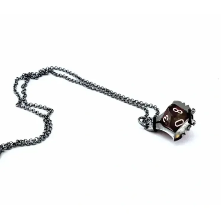 Dice>Dice Pendant Necklace 'Serrated Blade' with Gunmetal Gray Finish - Holds a D10 - Your Source for Gaming Essentials