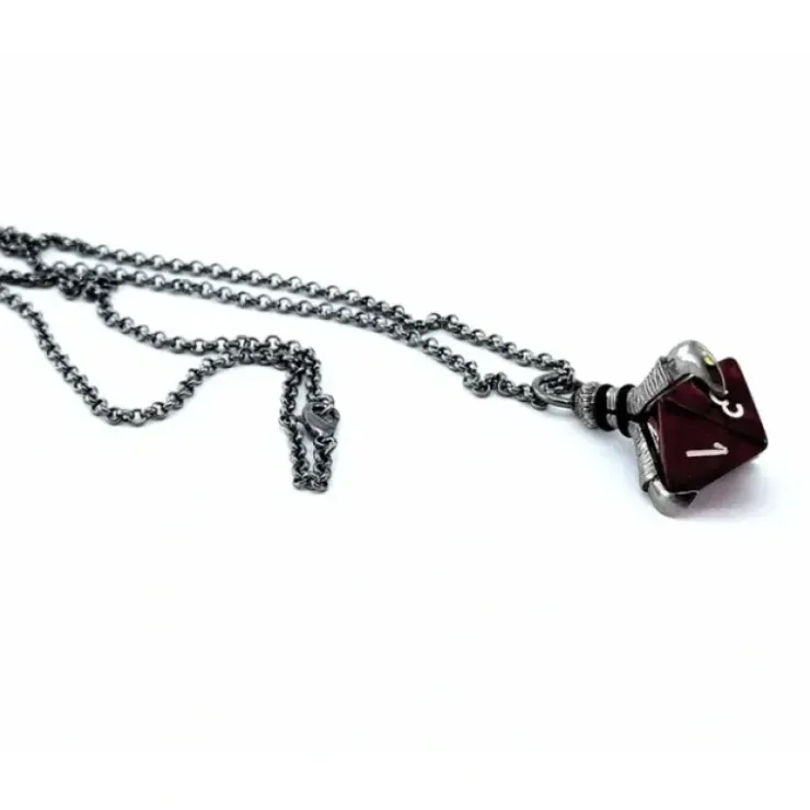 Dice>Dice Pendant Necklace with Gunmetal Gray Finish - Holds a D8 - Your Source for Gaming Essentials