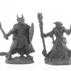 Tabletop Miniatures>Dragonfolk Wizard and Cleric #44144 Bones Black Unpainted Plastic Figures - Your Source for Gaming Essentials