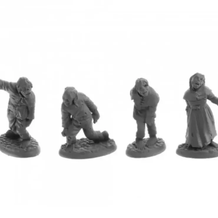 Tabletop Miniatures>Dungeon Dwellers Zombies (4) #07055 Bones USA Unpainted Plastic Figures - Your Source for Gaming Essentials