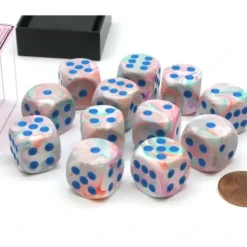 Dice>Festive 16mm D6 Chessex Dice Block (12 Die) - Pop Art with Blue Pips - Your Source for Gaming Essentials