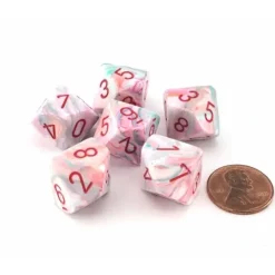 Dice>Festive 16mm D10 (0-9) Chessex Dice, 6 Pieces - Pop Art with Red Numbers - Your Source for Gaming Essentials