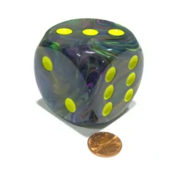 Dice>Festive 50mm Huge Large D6 Chessex Dice, 1 Piece - Rio with Yellow Pips - Your Source for Gaming Essentials