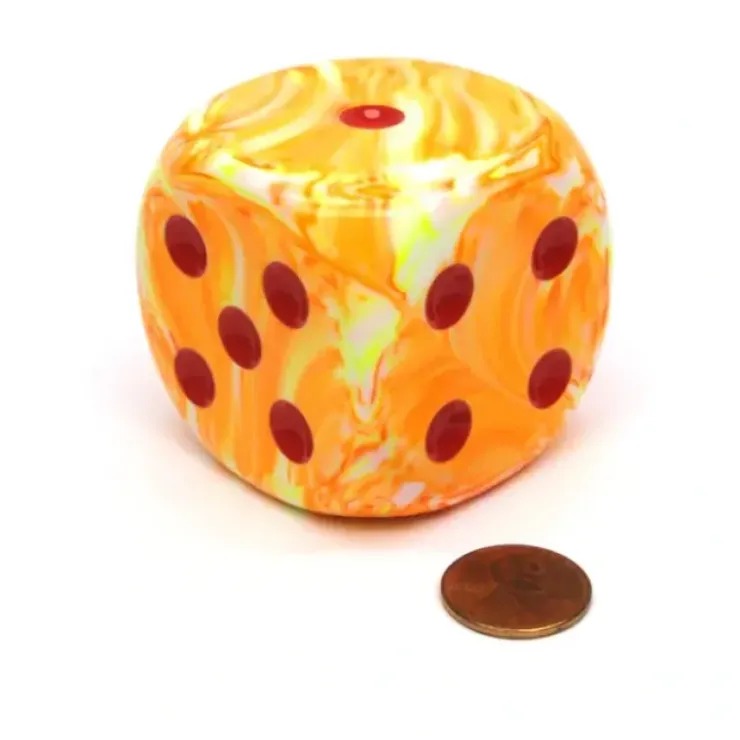 Dice>Festive 50mm Huge Large D6 Chessex Dice, 1 Piece - Sunburst with Red Pips - Your Source for Gaming Essentials