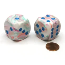 Dice>Festive 30mm Large D6 Chessex Dice, 2 Pieces - Pop Art with Blue Pips - Your Source for Gaming Essentials