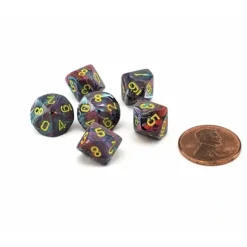 Dice>Festive 10mm Mini 10 Sided D10 Dice, 6 Pieces - Mosaic with Yellow Numbers - Your Source for Gaming Essentials