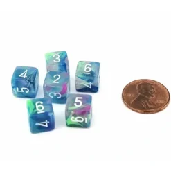 Dice>Festive 9mm Mini 6 Sided D6 Dice, 6 Pieces - Waterlily with White Numbers - Your Source for Gaming Essentials