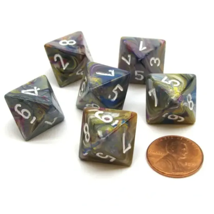 Dice>Festive 15mm 8 Sided D8 Chessex Dice, 6 Pieces - Carousel with White - Your Source for Gaming Essentials
