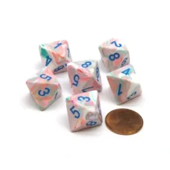 Dice>Festive 15mm 8 Sided D8 Chessex Dice, 6 Pieces - Pop Art with Blue Numbers - Your Source for Gaming Essentials