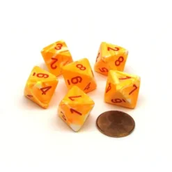 Dice>Festive 15mm 8 Sided D8 Chessex Dice, 6 Pieces - Sunburst with Red Numbers - Your Source for Gaming Essentials