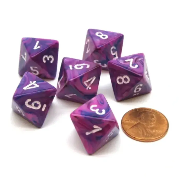 Dice>Festive 15mm 8 Sided D8 Chessex Dice, 6 Pieces - Violet with White - Your Source for Gaming Essentials