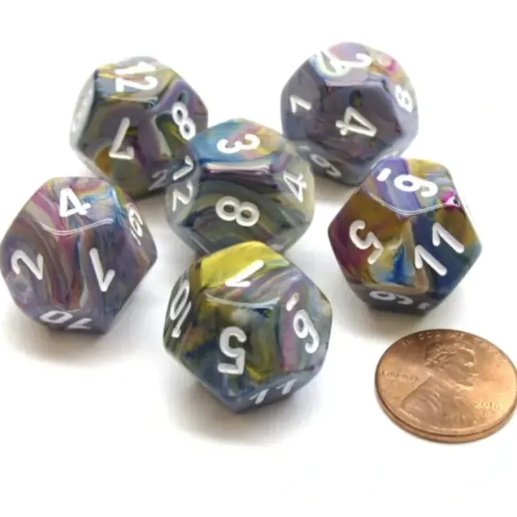 Dice>Festive 18mm 12 Sided D12 Chessex Dice, 6 Pieces - Carousel with White - Your Source for Gaming Essentials