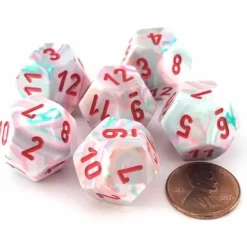 Dice>Festive 18mm 12 Sided D12 Chessex Dice, 6 Pieces - Pop Art with Red Numbers - Your Source for Gaming Essentials