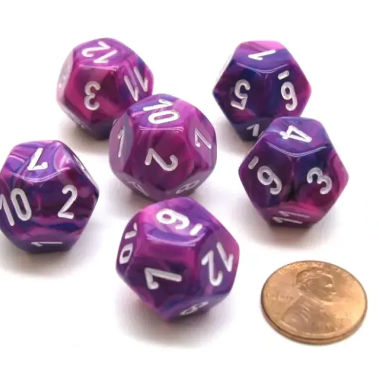 Dice>Festive 18mm 12 Sided D12 Chessex Dice, 6 Pieces - Violet with White - Your Source for Gaming Essentials