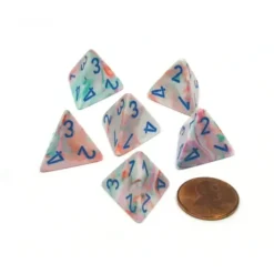 Dice>Festive 18mm 4 Sided D4 Chessex Dice, 6 Pieces - Pop Art with Blue Numbers - Your Source for Gaming Essentials