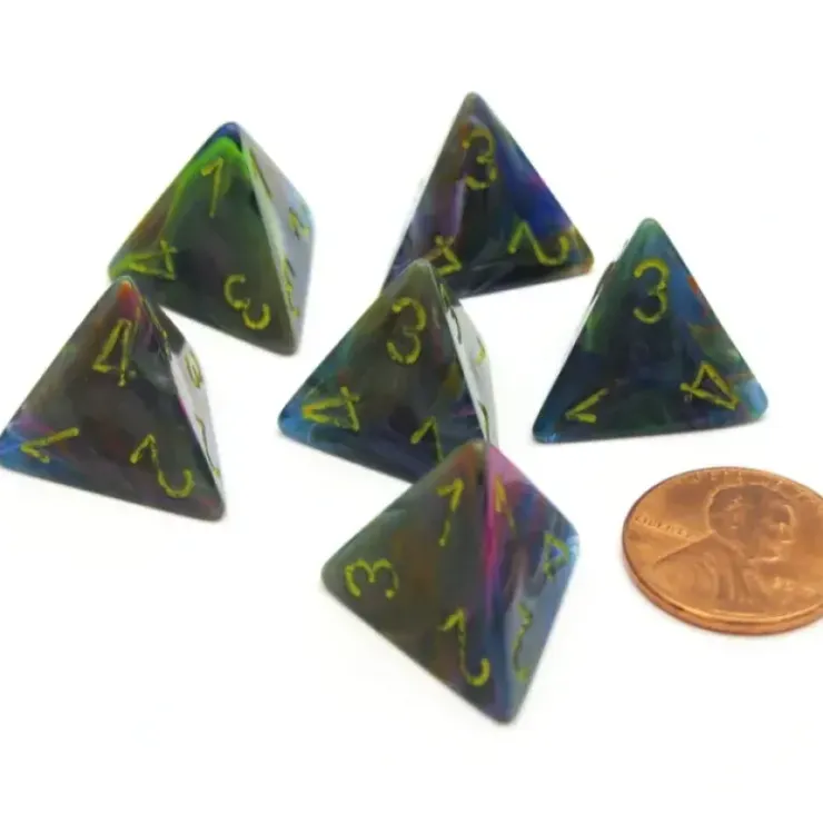Dice>Festive 18mm 4 Sided D4 Chessex Dice, 6 Pieces - Rio with Yellow - Your Source for Gaming Essentials