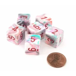 Dice>Festive 15mm 6-Sided D6 Numbered Dice, 6 Pieces - Pop Art with Red Numbers - Your Source for Gaming Essentials