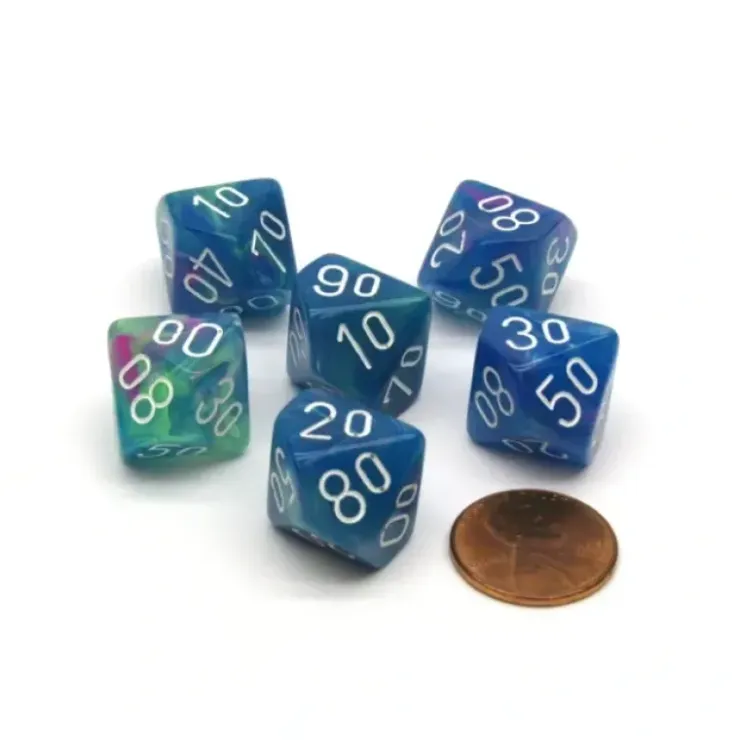 Dice>Festive 16mm Tens D10 (00-90) Chessex Dice, 6 Pieces - Waterlily with White - Your Source for Gaming Essentials