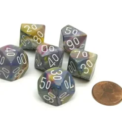 Dice>Festive 16mm Tens D10 (00-90) Dice, 6 Pieces - Carousel with White Numbers - Your Source for Gaming Essentials