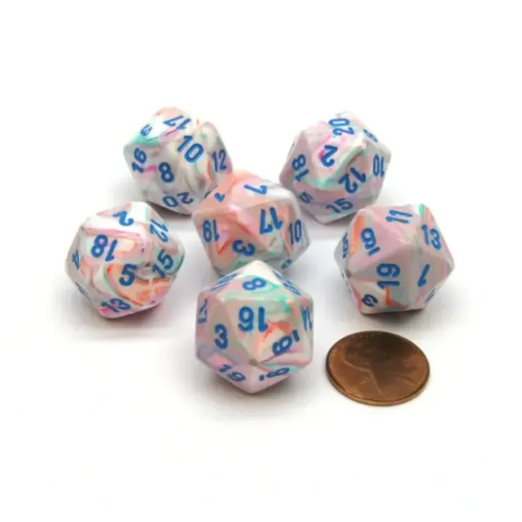 Dice>Festive 20 Sided D20 Chessex Dice, 6 Pieces - Pop Art with Blue Numbers - Your Source for Gaming Essentials