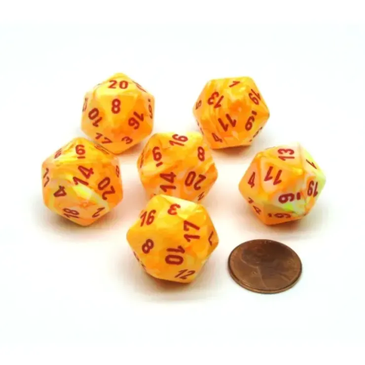 Dice>Festive 20 Sided D20 Chessex Dice, 6 Pieces - Sunburst with Red Numbers - Your Source for Gaming Essentials