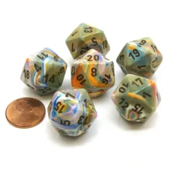 Dice>Festive 20 Sided D20 Chessex Dice, 6 Pieces - Vibrant with Brown Numbers - Your Source for Gaming Essentials