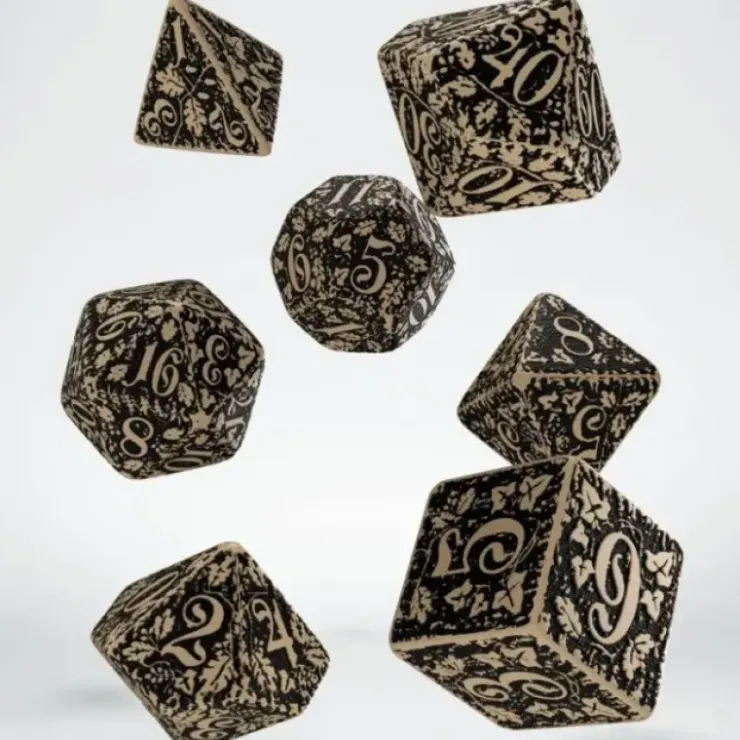 Dice>Forest Dice Set 3D Beige/Black (7) - Your Source for Gaming Essentials