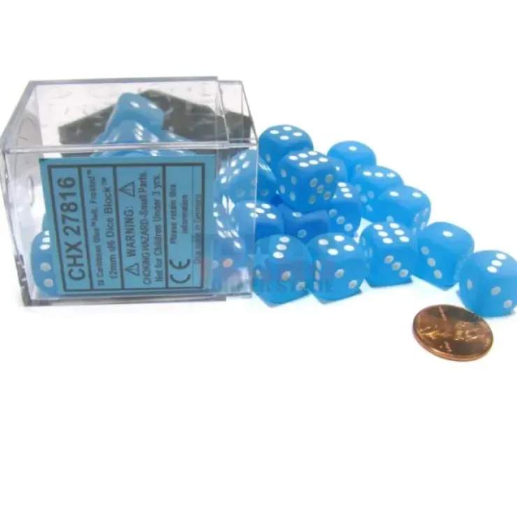 Dice>Frosted 12mm D6 Chessex Dice Block (36 Dice) - Caribbean Blue with White Pips - Your Source for Gaming Essentials