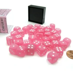 Dice>Frosted 12mm D6 Chessex Dice Block (36 Die) - Pink with White Pips - Your Source for Gaming Essentials
