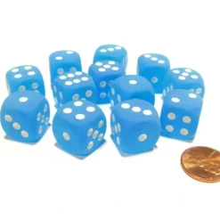 Dice>Frosted 16mm D6 Chessex Dice Block (12 Dice) - Caribbean Blue with White Pips - Your Source for Gaming Essentials
