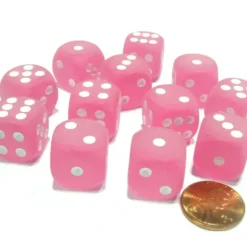 Dice>Frosted 16mm D6 Chessex Dice Block (12 Dice) - Pink with White Pips - Your Source for Gaming Essentials
