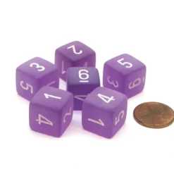 Dice>Frosted 15mm 6 Sided D6 Chessex Dice, 6 Pieces - Purple with White Numbers - Your Source for Gaming Essentials