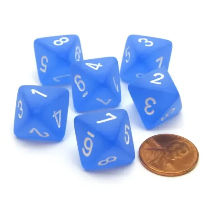 Dice>Frosted 15mm 8 Sided D8 Chessex Dice, 6 Pieces - Blue with White - Your Source for Gaming Essentials