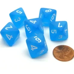 Dice>Frosted 15mm 8 Sided D8 Chessex Dice, 6 Pieces - Caribbean Blue with White - Your Source for Gaming Essentials