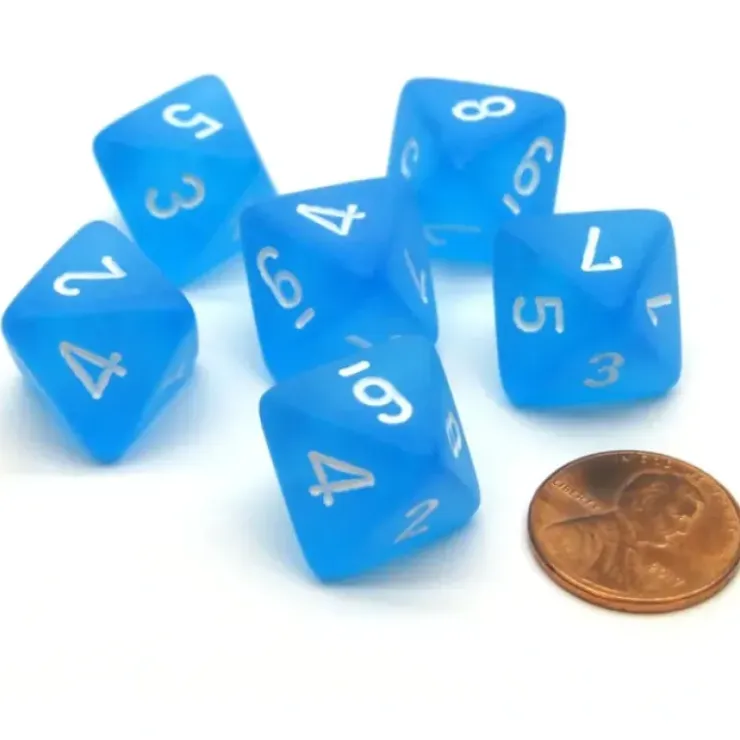 Dice>Frosted 15mm 8 Sided D8 Chessex Dice, 6 Pieces - Caribbean Blue with White - Your Source for Gaming Essentials